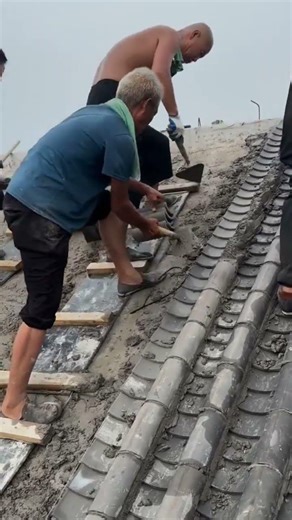 Take a lot of roof tiles and then install the story with cement mixture. #shortvideo #construction