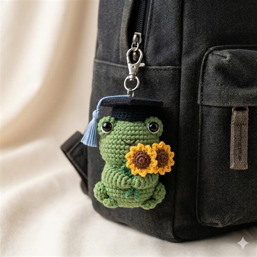 Crochet Graduation Frog Keychain, Class of 2026 Gift, Sunflower Froggy Keyring, Graduation Cap Frog, Personalized Bag Charm Y-24042612C - Etsy