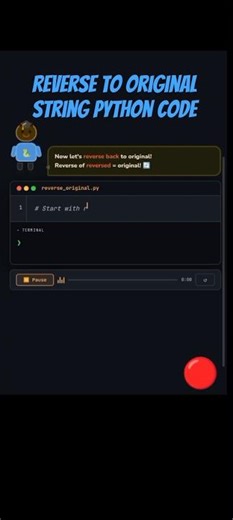 This is python code of reverse to original string #python#coding#video #shorts#viral#video#youtube