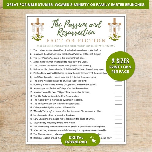 Easter Trivia Game Printable, Bible Fact or Fiction Quiz for Adults and Kids, Resurrection Sunday Activity (digital Download) - Etsy Canada