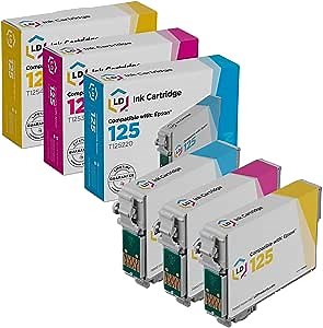 LD Products Remanufactured Ink Cartridge Replacement for Epson 125 (Cyan, Magenta, Yellow 3-Pack) Compatible with Epson Stylus NX125 NX127 NX420 520 323 320 325 NX625 NX130 NX230 Small-in-One NX530