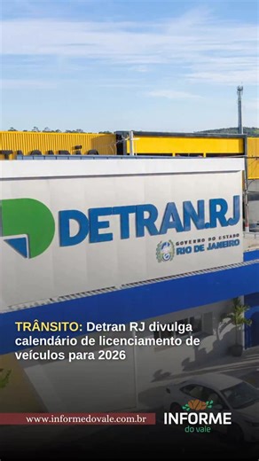 INFORME DO VALE RJ on Instagram: "O Departamento de Trânsito do Estado do Rio de Janeiro divulgou, nesta terça-feira (6), o calendário de licenciamento anual de veículos para 2026. O cronograma estabelece prazos de acordo com o final da placa e está regulamentado pela Portaria nº 6.982, publicada no Diário Oficial do Estado. O licenciamento é obrigatório para todos os veículos automotores, elétricos, articulados, reboques e semirreboques registrados no estado. A falta de regularização pode resul