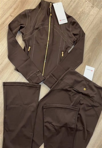 Brown Flared Gold Zip Lululemon Set Available Now