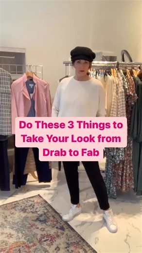 Tired of feeling drab and frumpy? Do this to quickly transform your look and feel fabulous! 1/ Tuck your top - even just a simply tuck can mitigate the frumpy factor by alluding to a waistline - even if you don't have one the is defined. 2/ Add jewelry and accessories - many women simply reach for the same simply earrings everyday and stop there. Take a moment to accessorize your look and see how it can add the wow factor! 3/ Adding a third layer can bring your look together and transform it int