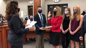 Pasco School Board member Colleen Beaudoin, District 2, is sworn in after her re-election as her family joins her. Congratulations! | Pasco County Schools
