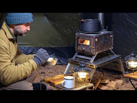 Solo Camping in Hot Tent with My Dog . Dome Tent . Wood Stove ASMR