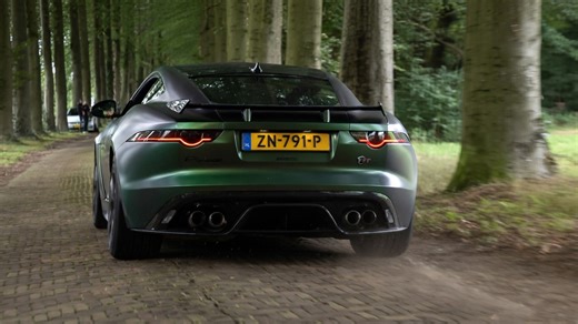 Jaguar F Type running wild on forest road