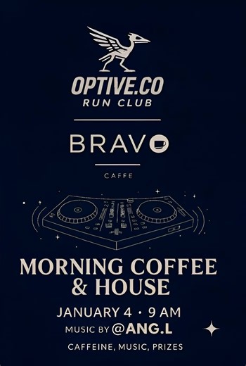 Jan 4 • 9AM Optive Run Club presents a Coffee Rave ☕️🔥 No run. Just vibes. Latin music, fresh coffee, good energy. Pull up, hang out, and start your morning right. Everyone’s welcome. 🎶 Music by @Iz_ANG.L #denver #jan4 #fyp #coffee #rave