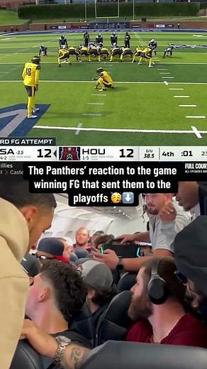 The @Michigan Panthers watched the game winning field goal that sent them to the USFL Conference Championship Game on their team plane back from DC 👏🐾 #ufl #unitedfootballleague #michiganpanthers #football #springfootball #reaction