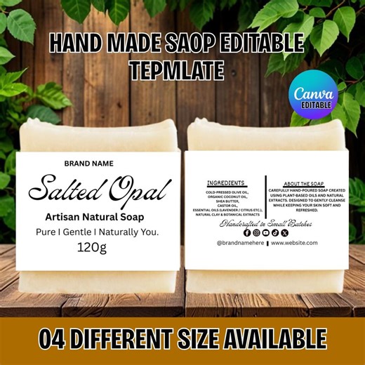 Handmade Soap Label Editable Template, Belly Band Soap Packaging for Small Business, Printable Custom Soap Label Design Canva Template - Etsy