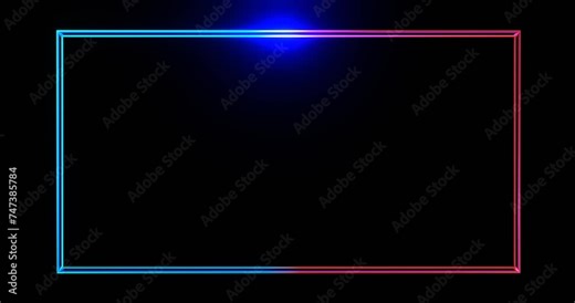 Neon digital frame with glowing beam. Purple rectangle illuminated by 3d render luminous line moving along perimeter for electric led shows Stock Video