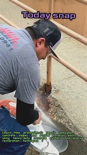 Professional Concrete Slope and Rusted Handrail Post Repair Process