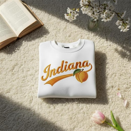 Embroidered Indiana Peach Shirt, Indiana Shirt, State Shirt, Bloomington Shirt, College Gift, Baseball Shirt, Gift for Her, Gift for Him - Etsy