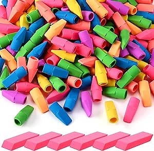 550 Pcs Pencil Erasers Set 50 Pcs Pink Erasers and 500 Pencil Erasers Toppers for Kids Teachers Neon Colors Pencil Eraser Caps Erasers Tops Bulk School Classroom Studying Supplies