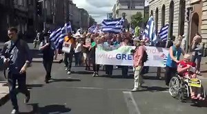 Dublin marches in solidarity with those resisting austerity in Greece. Greek workers an unemployed people are the ones that are paying for the crisis but they aren't the ones who caused the crisis. The crisis was caused by previous governments and owners of big companies The current government party Syriza went to power in 2015, before there were other parties, so it's not Syriza who made the mess. Greece had a huge government debt and social problems for years however the government was spendin