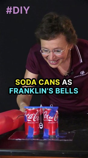 TAMU Physics & Astronomy on Instagram: "Soda Cans as Franklin's Bells Dr. Tatiana shows how to make a homemade version of Franklin's bells using everyday items. Similarly to the original idea by Benjamin Franklin, as static charge accumulates, the bells would start to ring, warning people that a thunderstorm is approaching. How does it work? Two empty soda cans sit on an insulating plate. A pop tab is suspended between them on a string, with the string taped to a straw that rests on top of the c