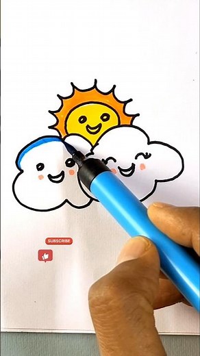 Funny Sun 🌞 and Clouds ⛅️ drawing for kids #shorts #shortvideo #art #drawing #kidsart #sun #funny
