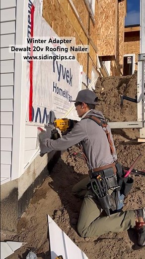 Installing siding on an angle using roofing nailer with Siding Tips adapter