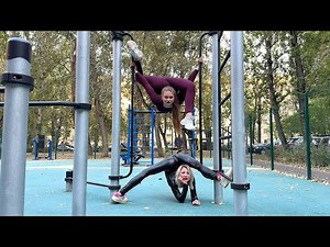 Outdoor Contortion. Two Circus Girls. Extreme Stretching. Flexshow