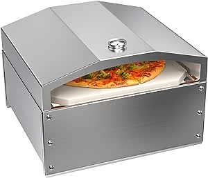 Outdoor Pellet Wood-Fired Pizza Oven- Stainless Steel Pellet Grill Pizza Oven Attachment with 14" Pizza Stone for Most Pellet Grills Traeger/Pit Boss/Camp Chef/Z Grill With 19.5" Width Cooking Surface