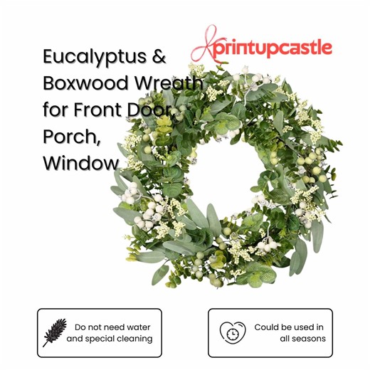 18" Eucalyptus Boxwood Wreath With Berries for Front Door - Artificial Spring Summer Year Round - Etsy