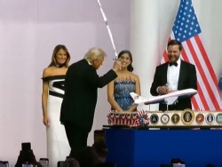 Watch: Trump "Sword Dance" As "YMCA" Plays