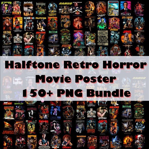 150  Halftone Retro Horror Movie Poster Style PNG Bundles Dark Vintage Art - Etsy