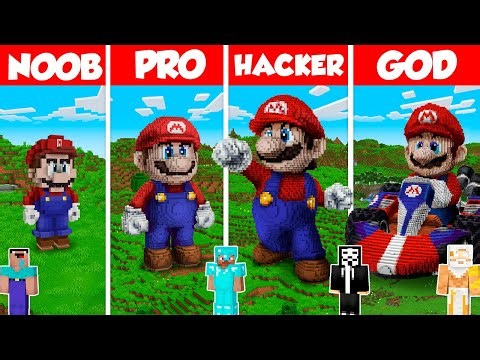 Mario Statue Build Battle Challenge - Noob vs Pro vs Hacker vs God - Minecraft Animation