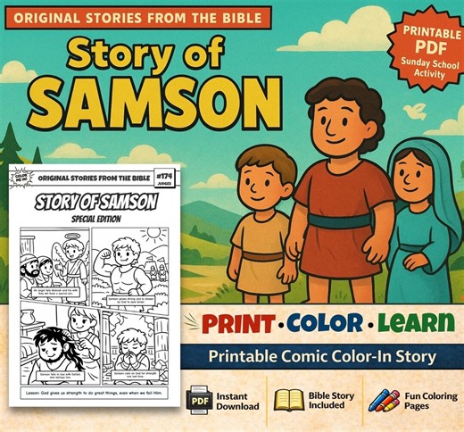 Story of Samson A4 Bible Comic Coloring Page | Sunday School Craft | Bible Study for Kids | Children’s Church Activity | Judges 13-16 - Etsy