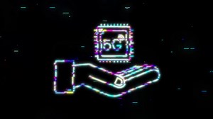 Glitch 5G eSIM Embedded SIM card with hands icon symbol concept. new chip mobile cellular communication technology. motion graphic