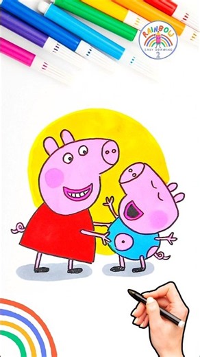 Peppa Pig Drawing | How to Draw Peppa and Baby George Laughing Easy 🌈🐽 #peppapig #short #love