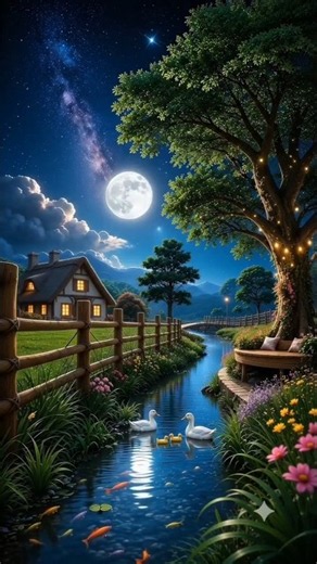 Peaceful Moonlight by the River 🌙🏞️ | Relaxing Night View & Beautiful Nature Scenery