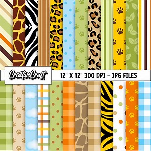 24 Safari Animals Digital Papers 300 DPI Highest Quality, Animals Safari Scrapbooking, Safari Printables Papers Designs, Instant Download - Etsy