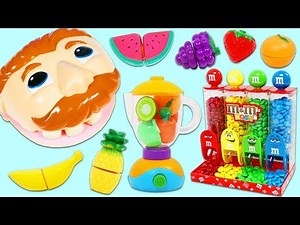 Feeding Mr. Play Doh Head Fruit Slime Smoothies Using Kitchen Toy Blender!