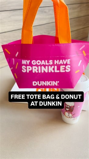 Free mini Reusable tote bag & donut from Dunkin, with a purchase of any size drink. The tote bag is super cute and it will sell out! | Mama Deals
