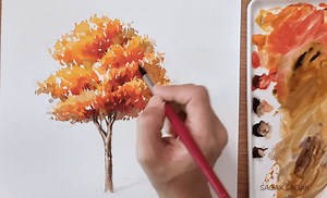How to paint autumn trees with watercolors