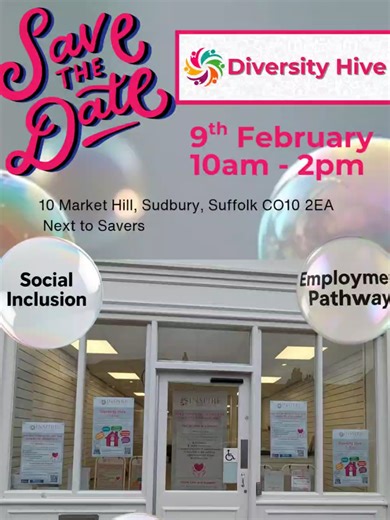 The Diversity Hive (Sudbury) - Pre launch 📅 Monday 9th February ⏰ 10am - 2pm ✨ Come and join us us for a preview of what we have to offer 💛 The Diversity Hive is a warm, inclusive space supporting adults and elderly with care and support that truly connects. 🌟 We proudly offer: • 🧘‍♀️ Health & Wellbeing sessions • 🌱 Life Skills development • 🎨 Creative Activities that inspire expression • 🤝 Social Inclusion opportunities that build connection • 🚀 Employment Pathway support for those read