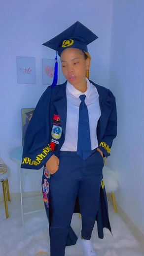 Creative Graduation Outfit Showcase with Colorful Patches