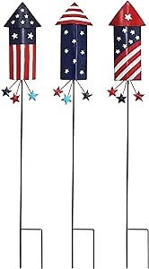 hogardeck 4th of July Decorations Outdoor, 36” Set of 3 Metal Firework Decorative Garden Stakes for Fourth of July Decorations, Patriotic Yard Firecracker Signs for Garden Memorial Day Decorations