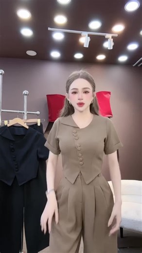 Set thiết kế CRAZYTEEN S6828 gồm áo sơ mi và quần suông để đi chơi ( Áo kiểu nữ/ Quần suông ) Set đồ nữ