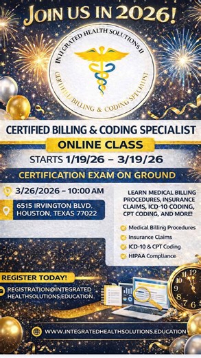 Tinacha D. Dollars on Instagram: "“Code Your Future. @ihs_careertraining Bill with Confidence ! Kick off 2026 with a career move that matters! Join our Certified Billing & Coding Specialist Online Class and gain hands-on training in medical billing procedures, insurance claims, ICD-10 & CPT coding, and HIPAA compliance. Online classes begin January 19, 2026, with an on-ground certification exam in Houston. Register today! #CertificationProgram #OnlineClasses #OnlineLearning #CareerTraining #Prof