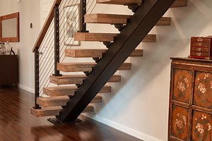 [Hot Item] Interior Straight Wood Stairs with Powder Coating Cable Railing