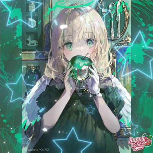 Colour with me, an anime girl with apple in Happy Color App.
