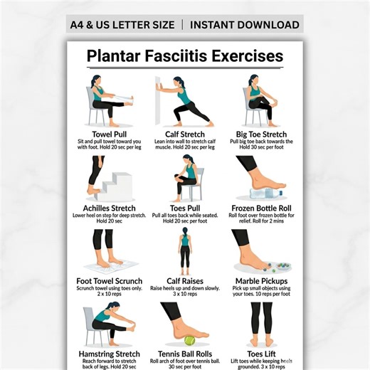 Plantar Fasciitis Exercises Printable, Stretching for Heel and Foot Pain, Plantar Fasciitis Pain Relief, Mobility Exercises - Etsy