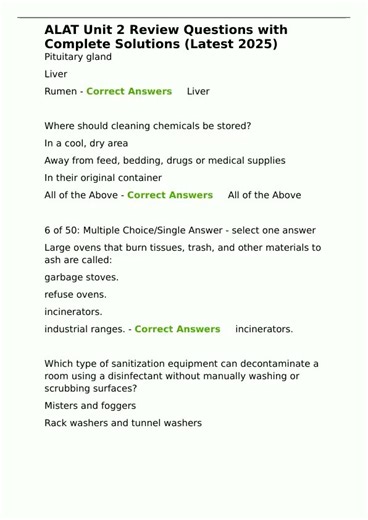 ALAT Unit 2 Review Questions with Complete Solutions Latest 2025 pdf