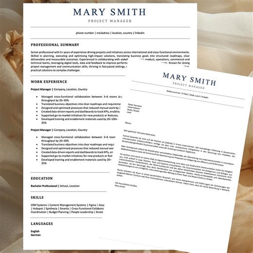 Modèle de CV (allemand/anglais), exemple de lettre de motivation, modèle de CV Oxford (Word), dossier de candidature, conception de CV, liste de compétences techniques et comportementales - Etsy France