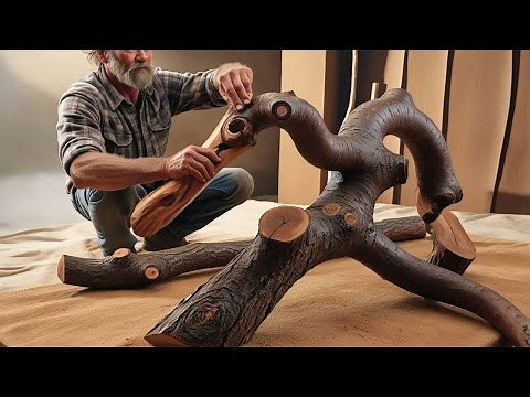 Harnessing Woodworker's Creativity and Skills: Crafting Unique Curved Table from Twisted Tree Branch
