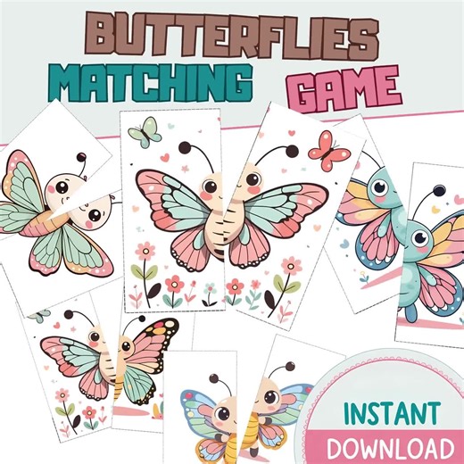 Butterflies Matching Game for Kids, Butterfly Matching Activity, Symmetry Puzzle Games, Toddler Activity, Learning Binder, Preschool Center - Etsy
