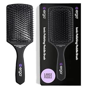 ERGO Ionic Paddle Hair Brush – Large Polishing Brush for Long-Lasting Shine, Detangling Brush for Wet & Dry Hair Care, Hair Styling Tool for Blow Drying (ER1000)