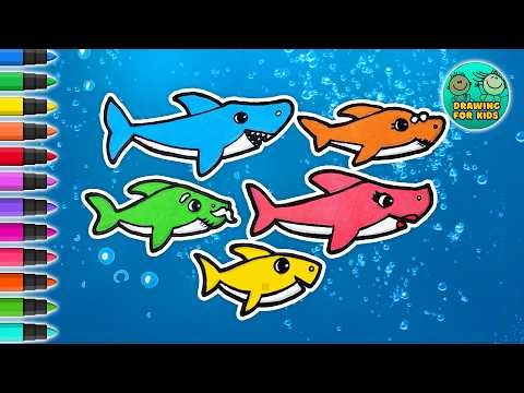 How to Draw and Color Shark family for kids step by step? | drawing for kids